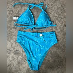 Aerie blue and white cross bottom bikini